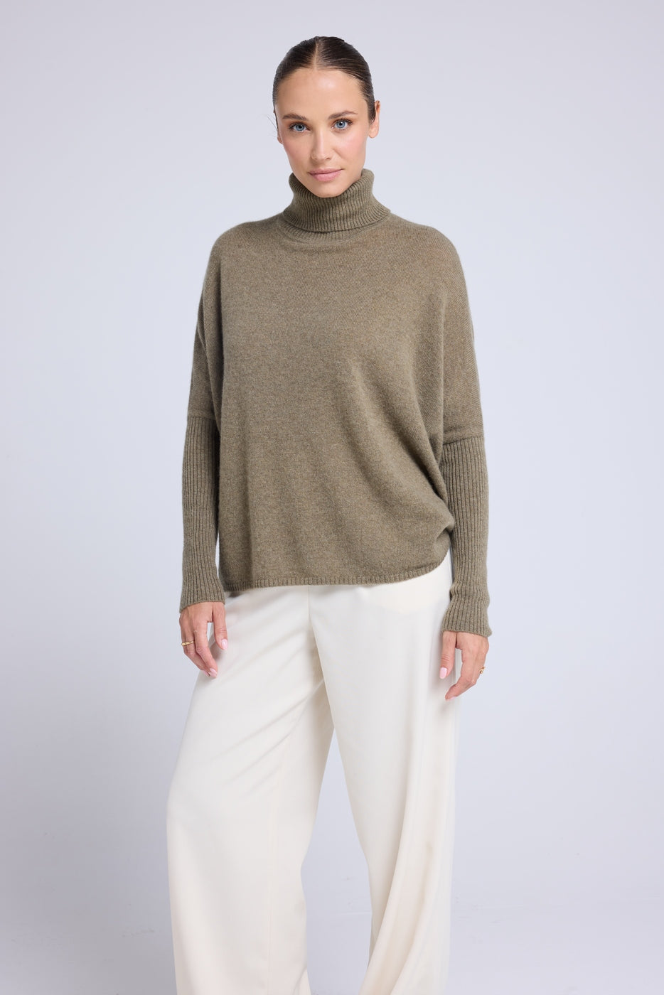 Rolanda Roll-Neck Poncho Jumper - Khaki Green
