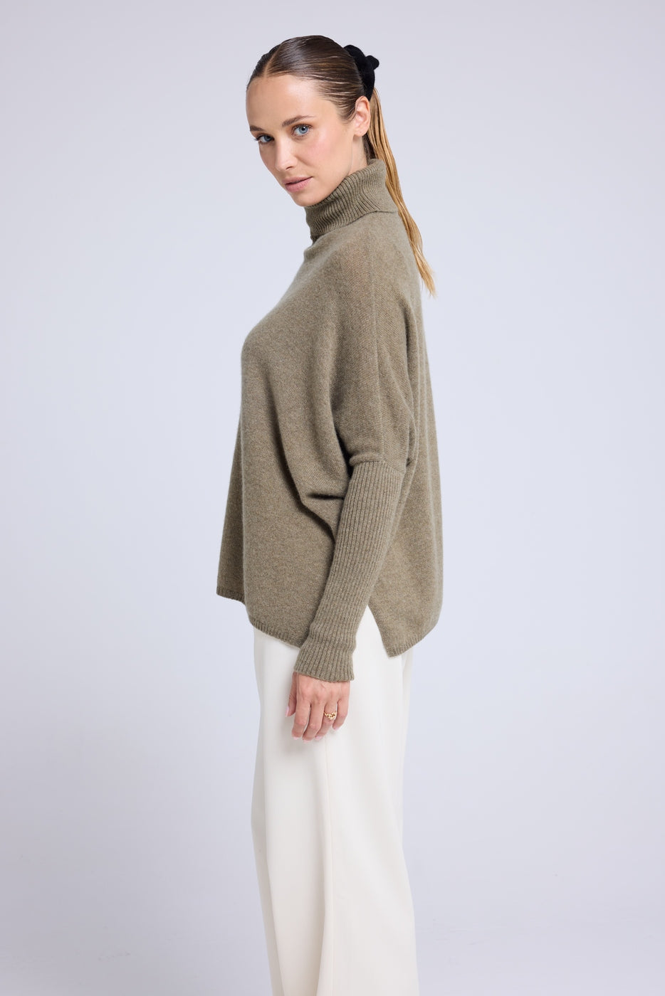 Rolanda Roll-Neck Poncho Jumper - Khaki Green