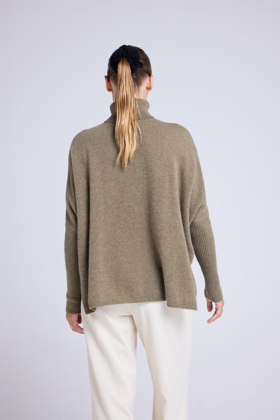 Rolanda Roll-Neck Poncho Jumper - Khaki Green