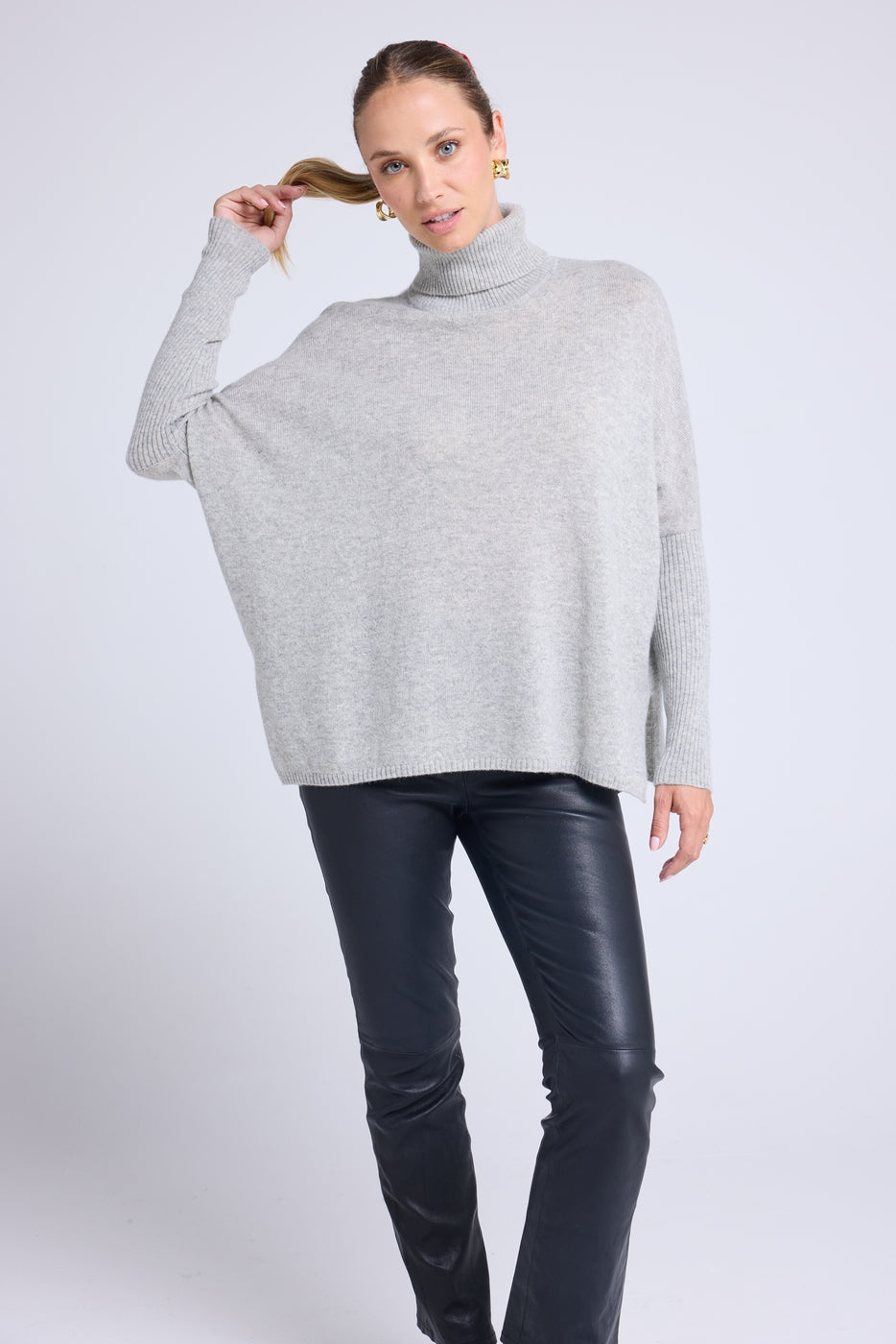 Pull Col Roule Poncho Rolanda - Gris Clair