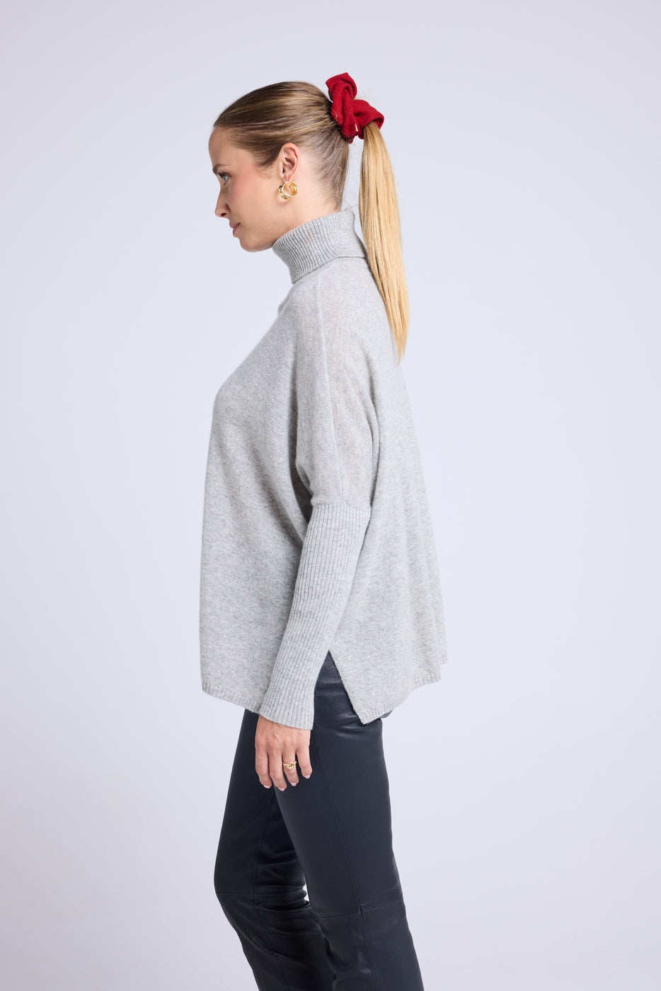 Pull Col Roule Poncho Rolanda - Gris Clair