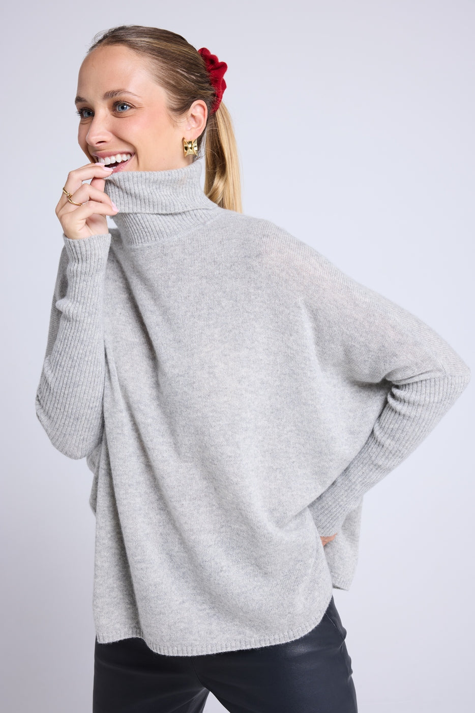 Pull Col Roule Poncho Rolanda - Gris Clair
