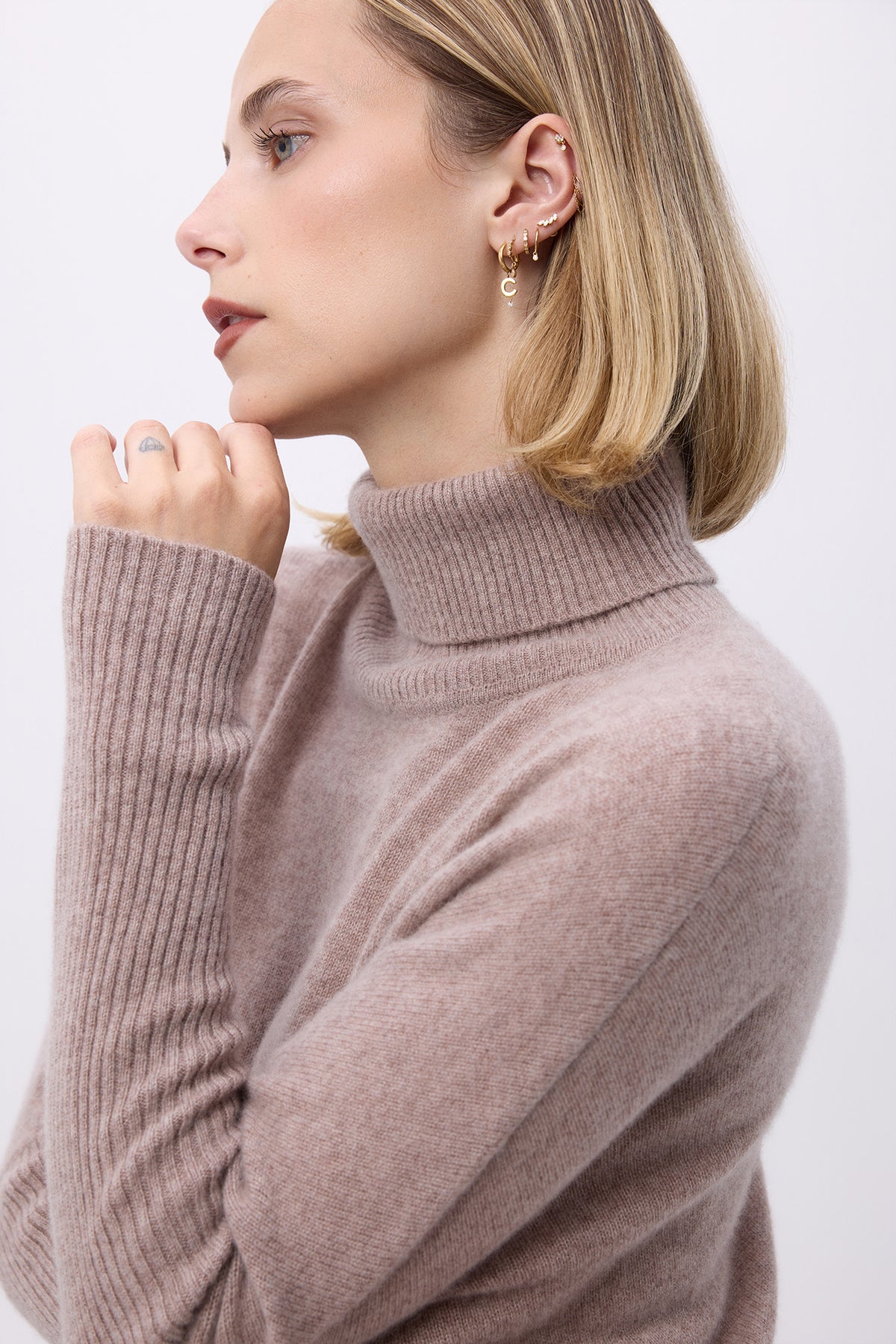 Poncho-Rollkragenpullover F Rolanda - Taupe - Damen
