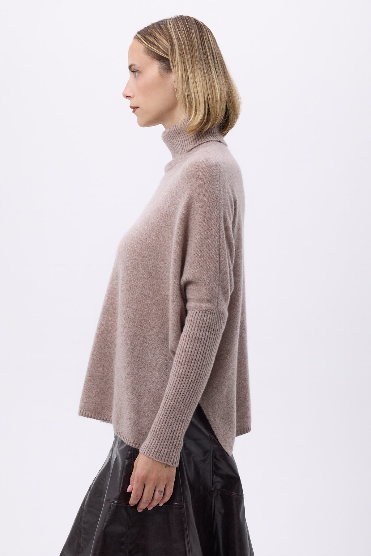 Poncho-Rollkragenpullover F Rolanda - Taupe - Damen