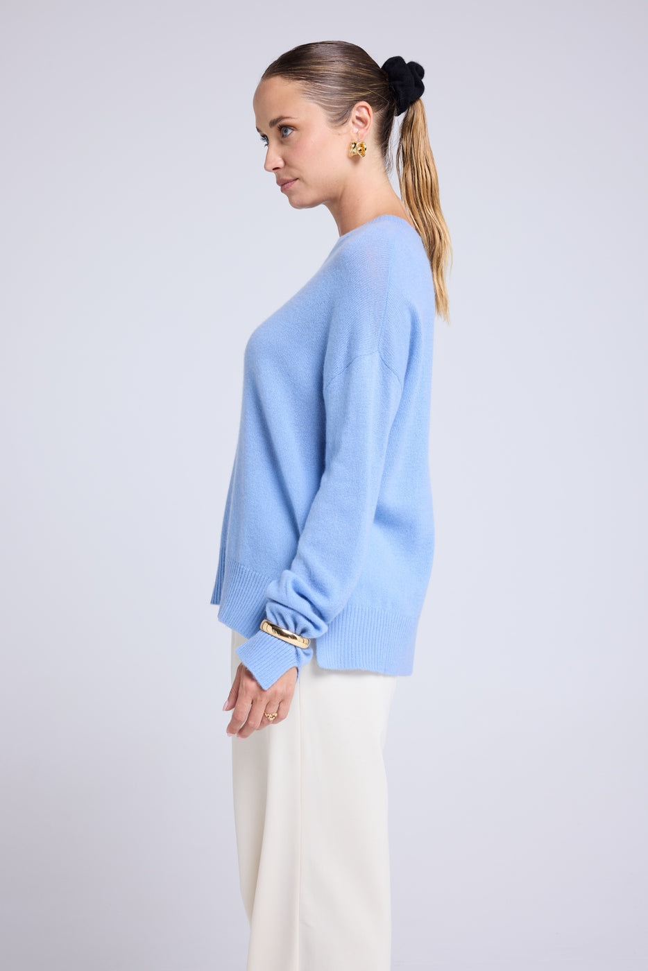 Pull Col Rond Oversize Romy - Bleu Ciel