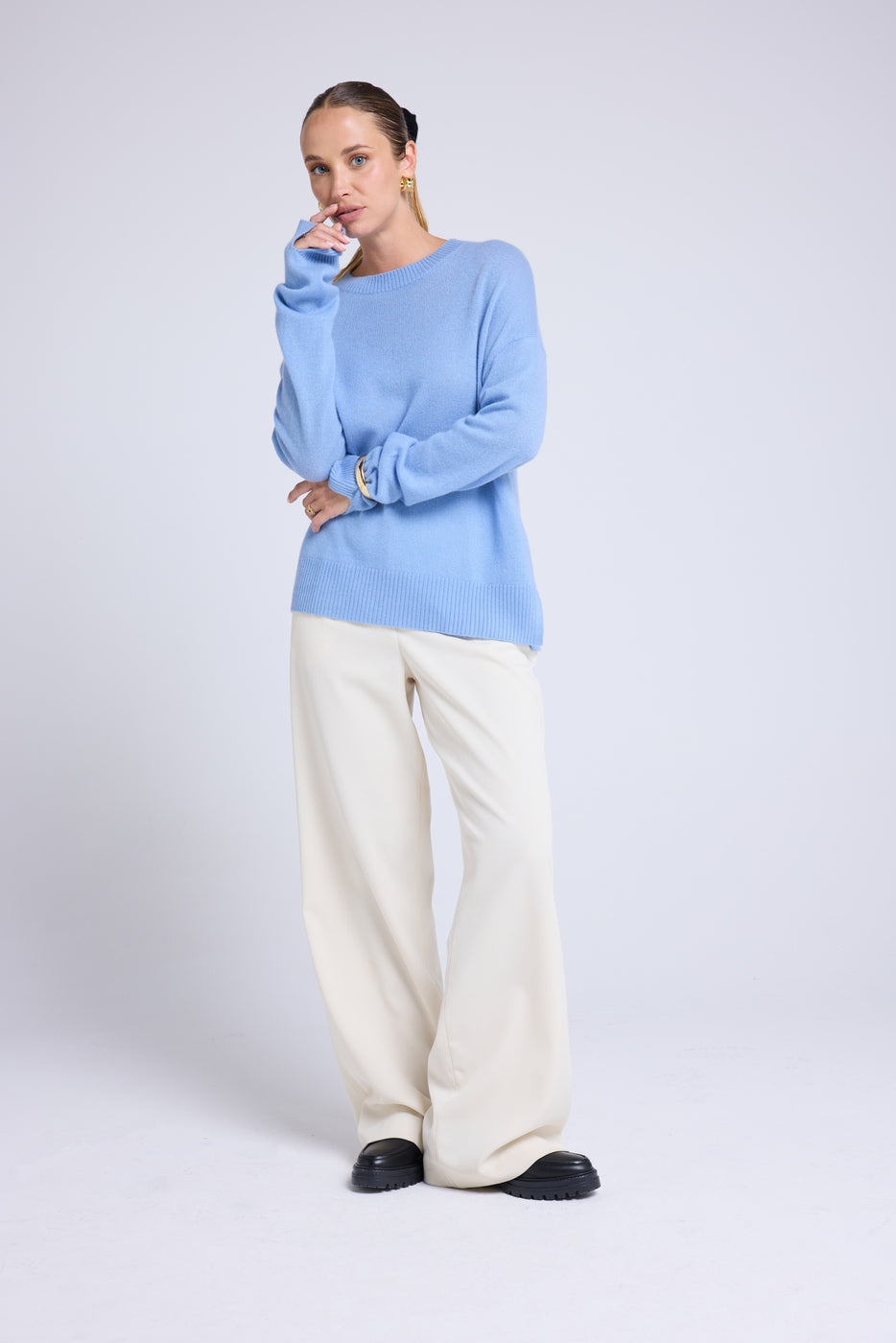 Pull Col Rond Oversize Romy - Bleu Ciel