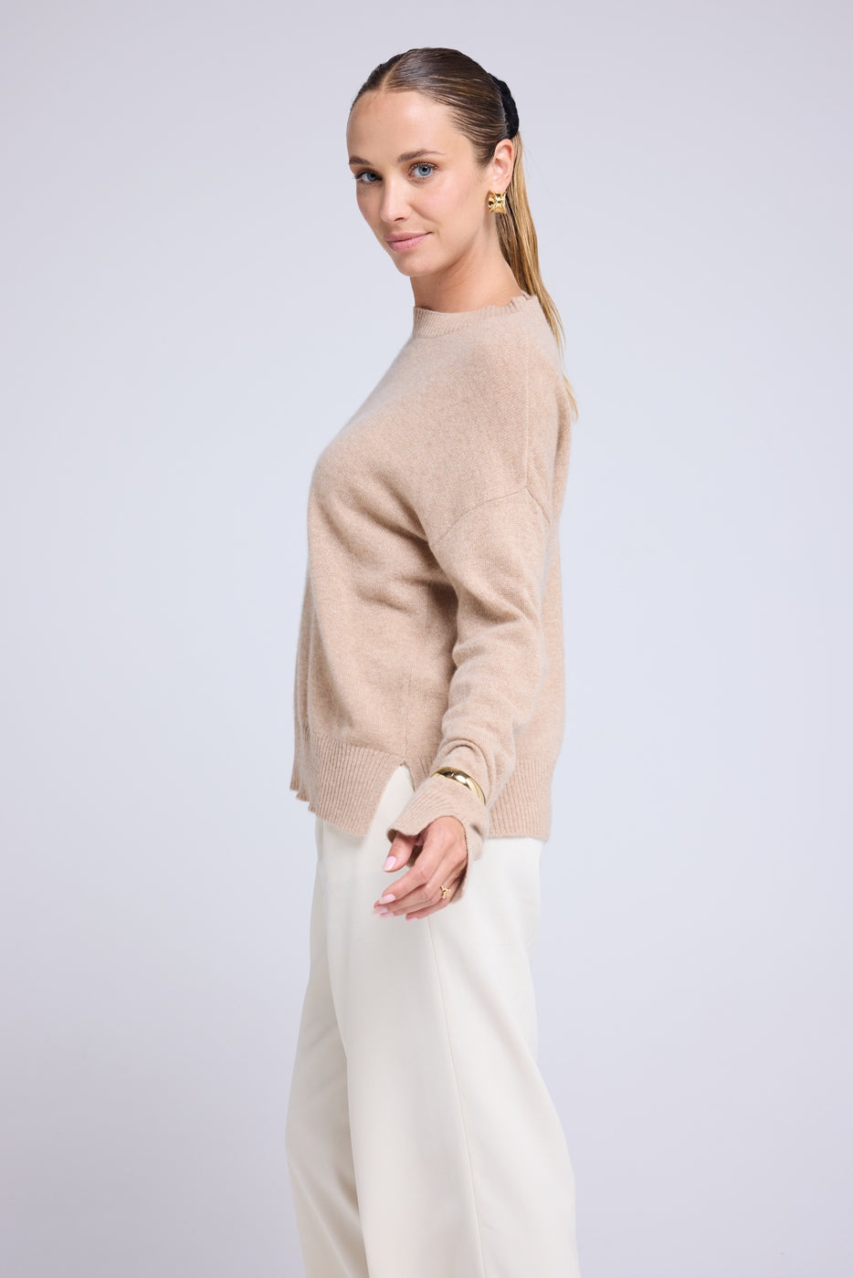 Romy Oversized Crew-Neck Jumper - Cream Beige