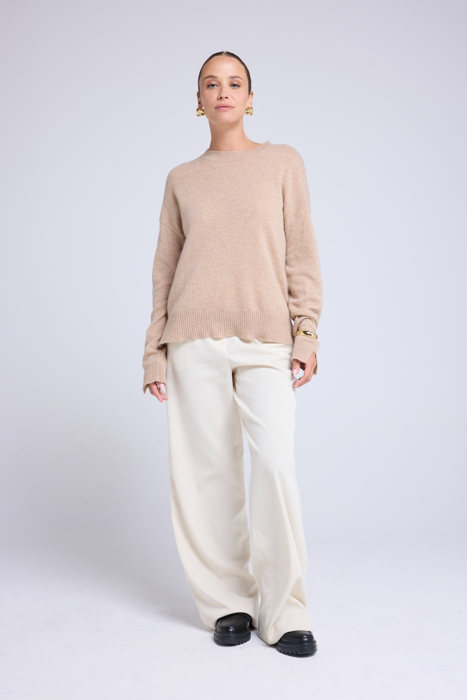 Romy Oversized Crew-Neck Jumper - Cream Beige
