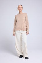 Romy Oversized Crew-Neck Jumper - Cream Beige