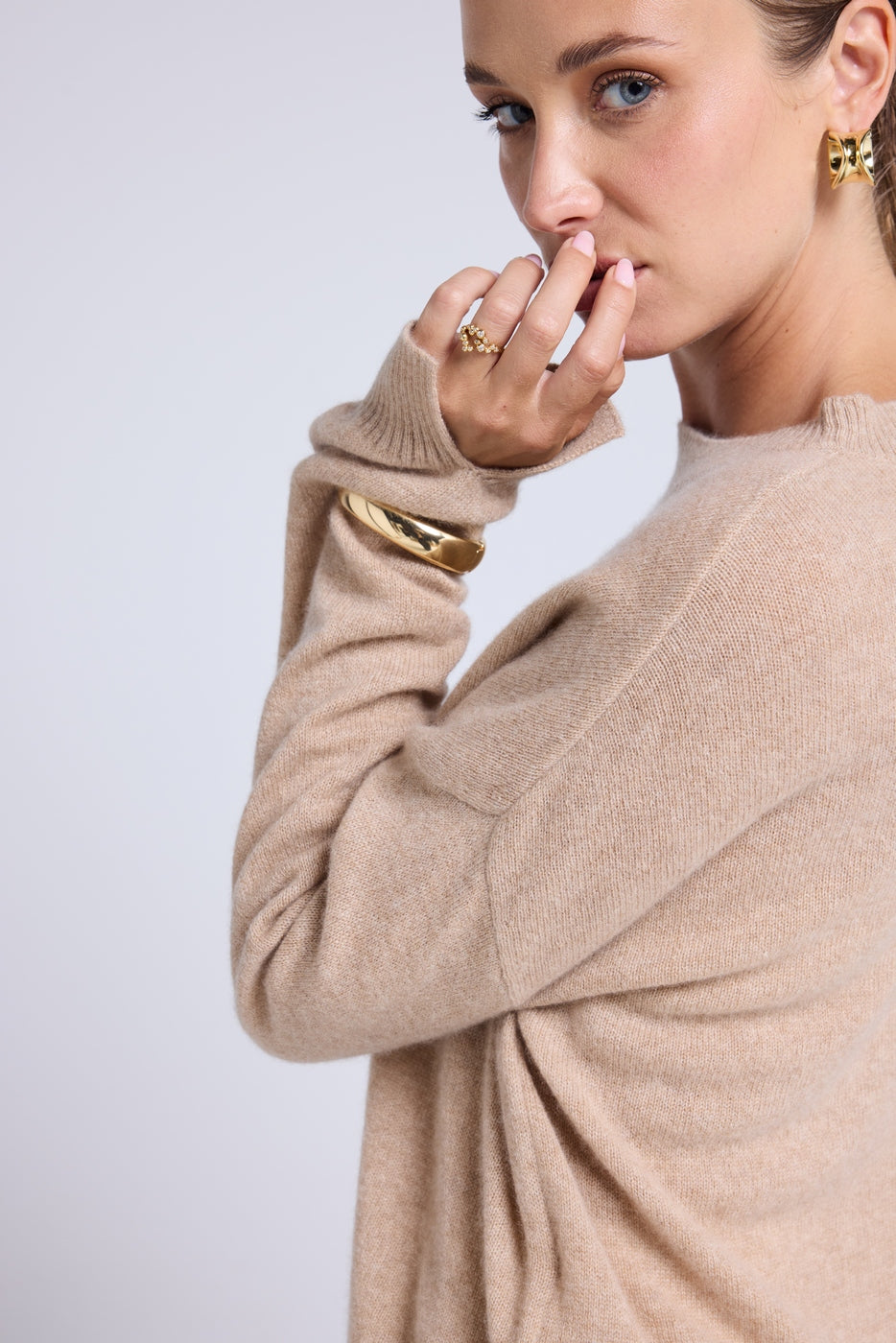Romy Oversized Crew-Neck Jumper - Cream Beige