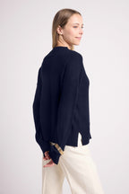 Oversized Romy Crew-Neck Jumper - Navy Blue