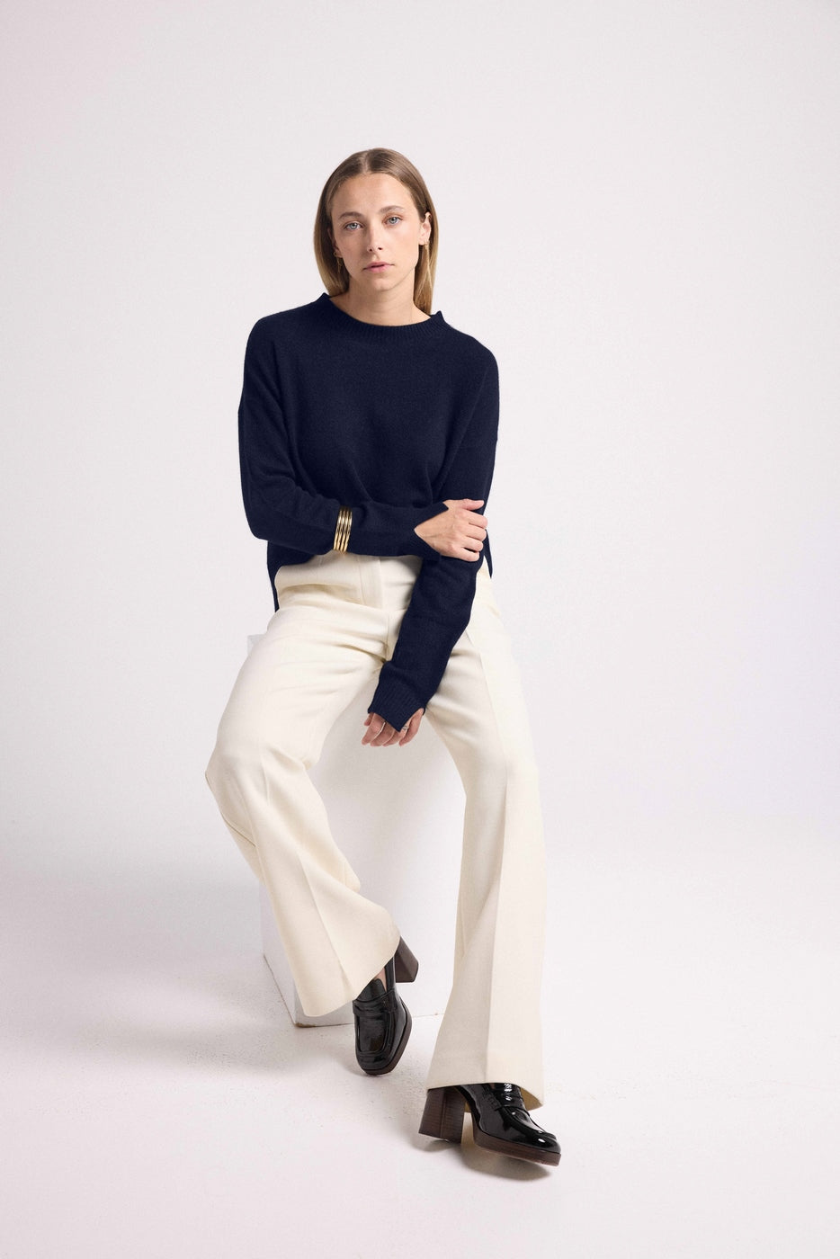 Oversized Romy Crew-Neck Jumper - Navy Blue