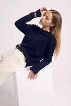 Oversized Romy Crew-Neck Jumper - Navy Blue
