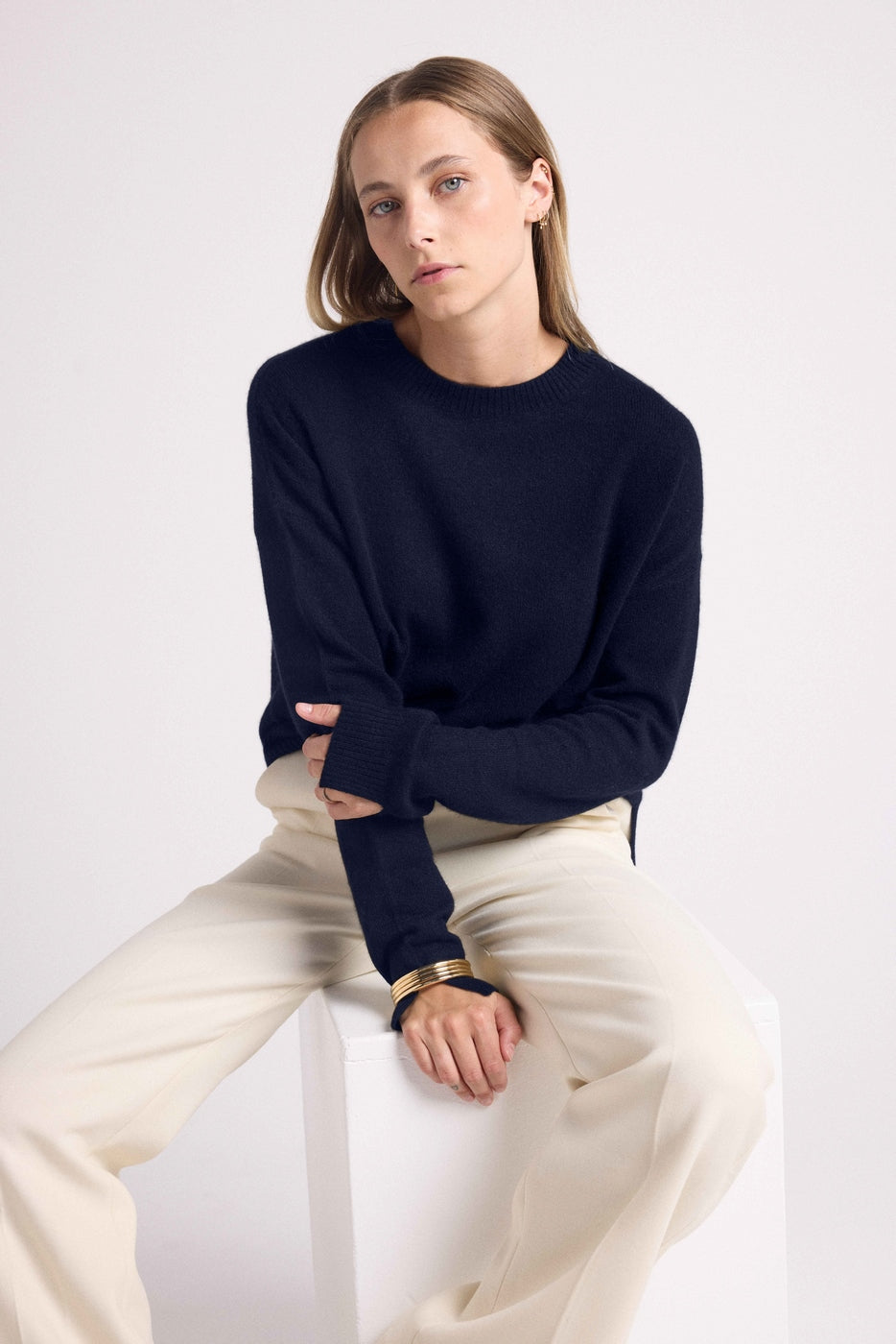Oversized Romy Crew-Neck Jumper - Navy Blue