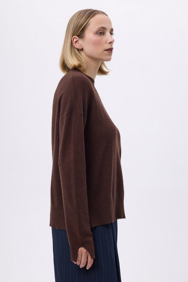 Romy Oversized Crew-Neck Jumper - Brown - Women