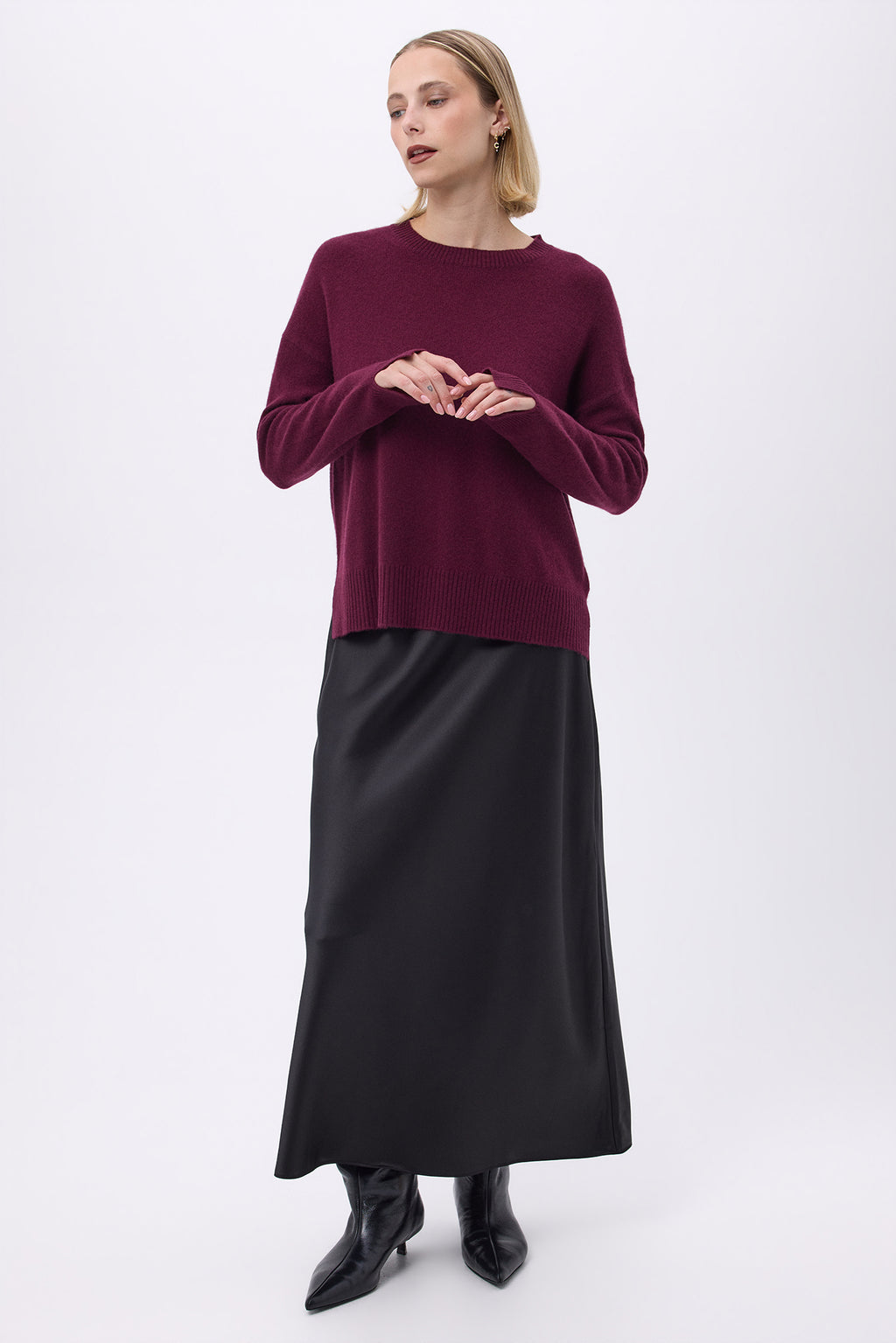 Jersey Romy oversize de cuello redondo - Burdeos - Mujer