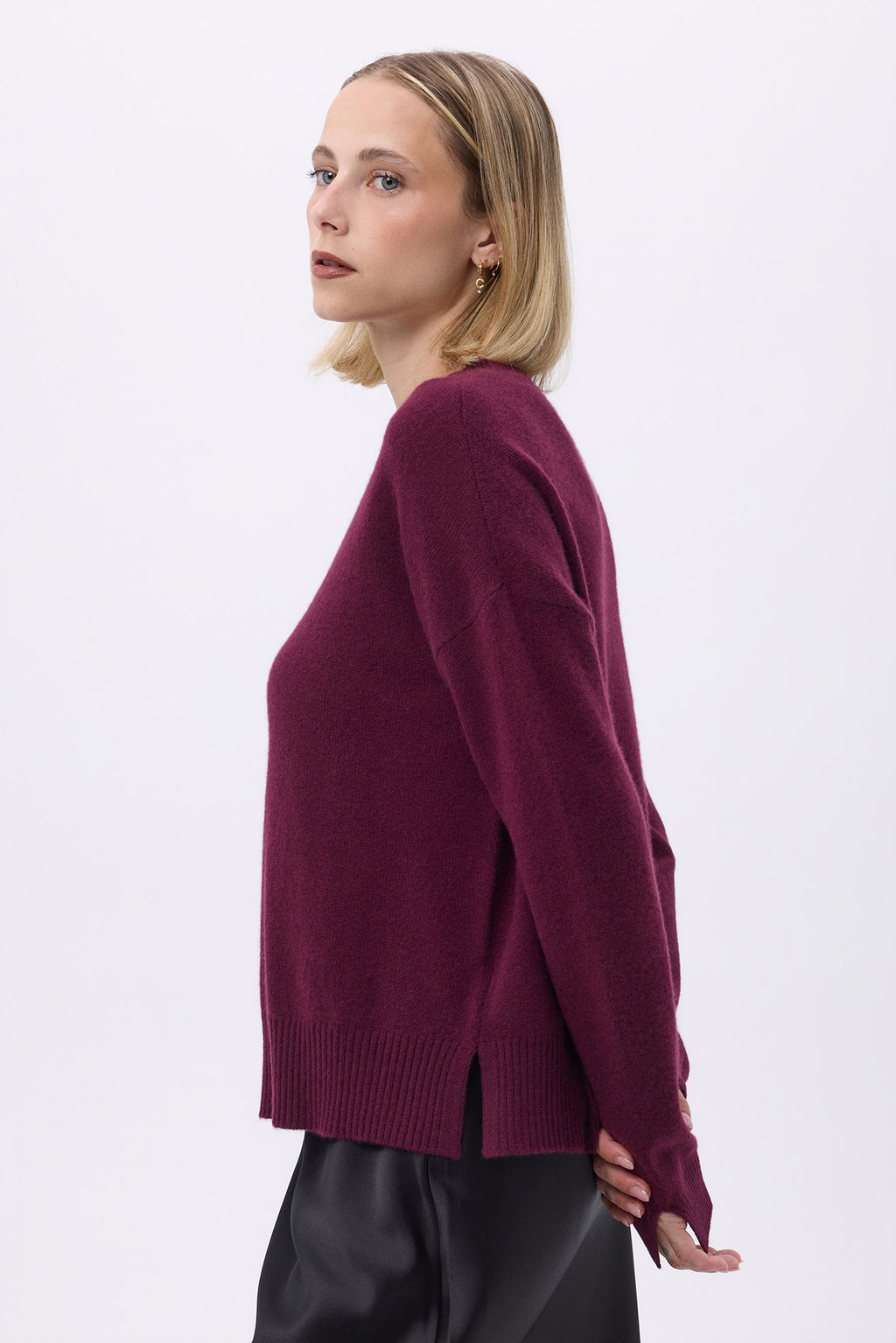 Jersey Romy oversize de cuello redondo - Burdeos - Mujer