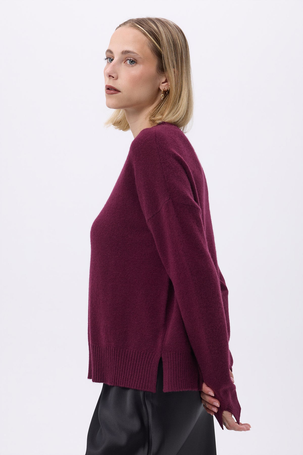 Jersey Romy oversize de cuello redondo - Burdeos - Mujer
