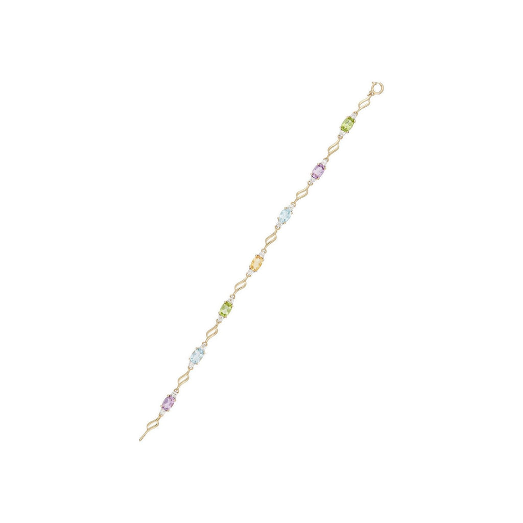 Pulsera "Mi Arcoíris" Topacio blanco0,92/14;Topacio azul1,4/2;Amatista0,9/2;Peri - Oro amarillo 375/1000