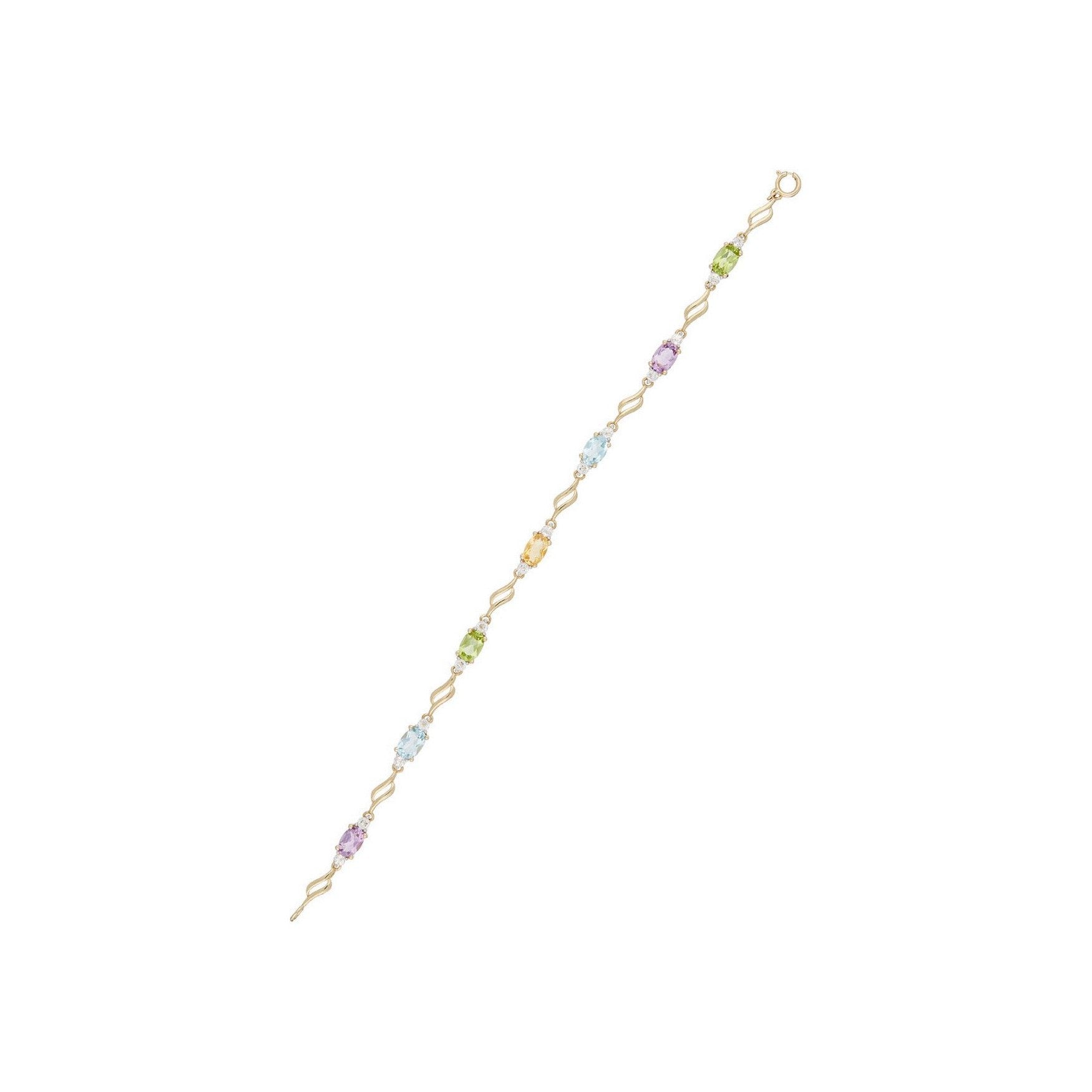 Pulsera "Mi Arcoíris" Topacio blanco0,92/14;Topacio azul1,4/2;Amatista0,9/2;Peri - Oro amarillo 375/1000