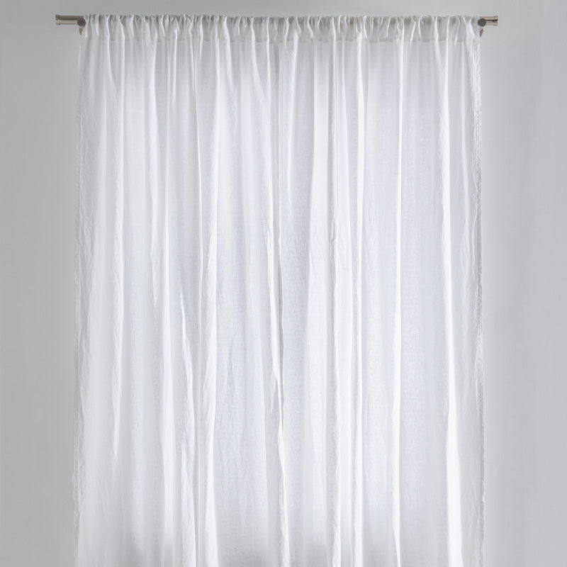 Curtain - Washed Linen With Gathering Braid - White
