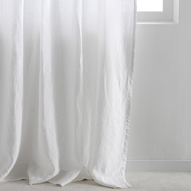 Curtain - Washed Linen With Gathering Braid - White