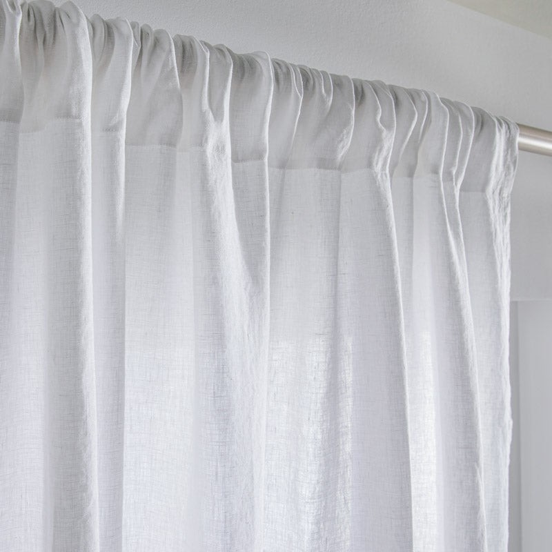 Curtain - Washed Linen With Gathering Braid - White
