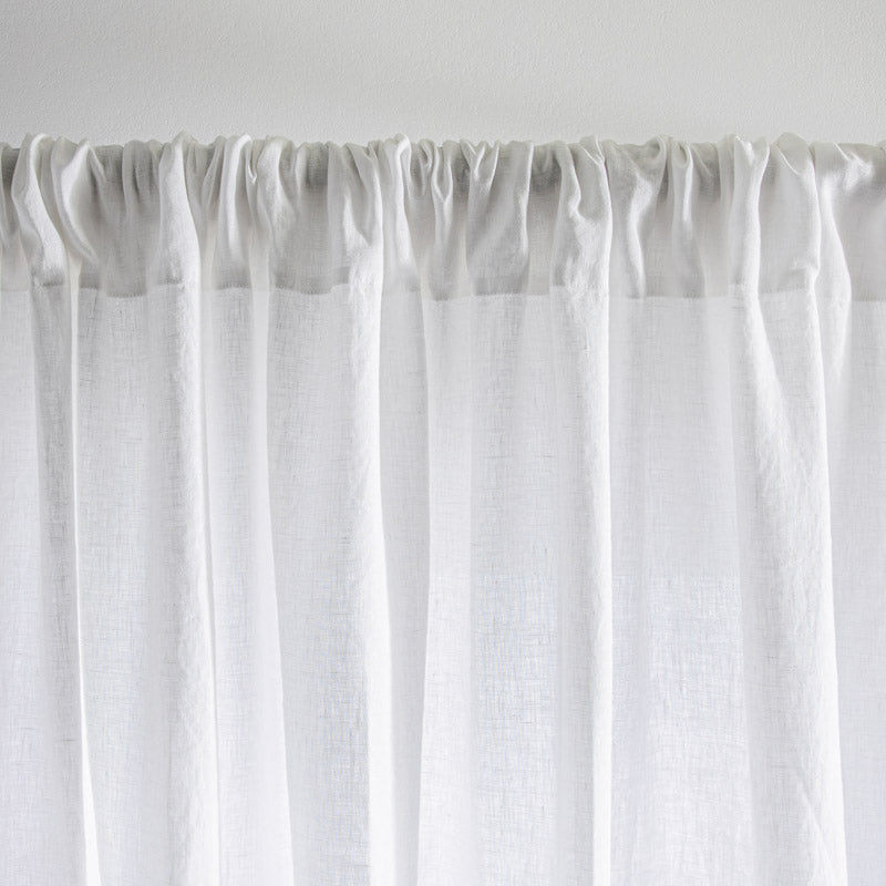 Curtain - Washed Linen With Gathering Braid - White