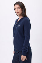 Pull Zippé Brodé Riviera - Bleu Marine - Femme