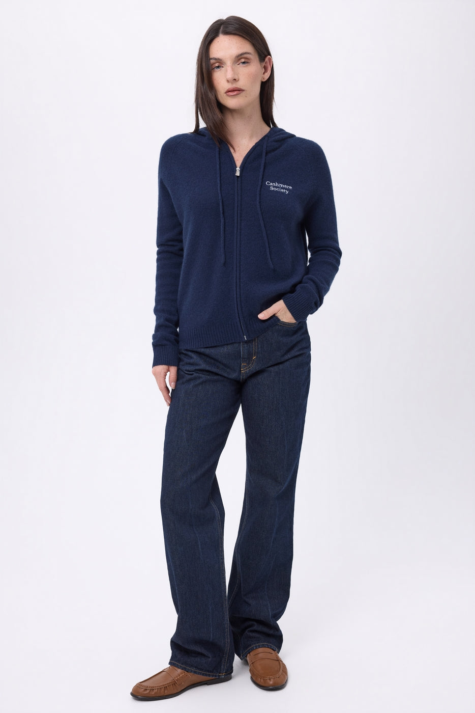 Pull Zippé Brodé Riviera - Bleu Marine - Femme