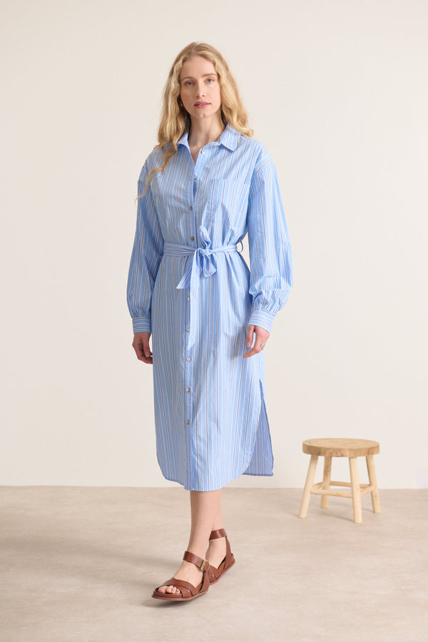 Robe chemise longueur midi coupe fluide et droite manches longues marque parisienne Garance Paris 