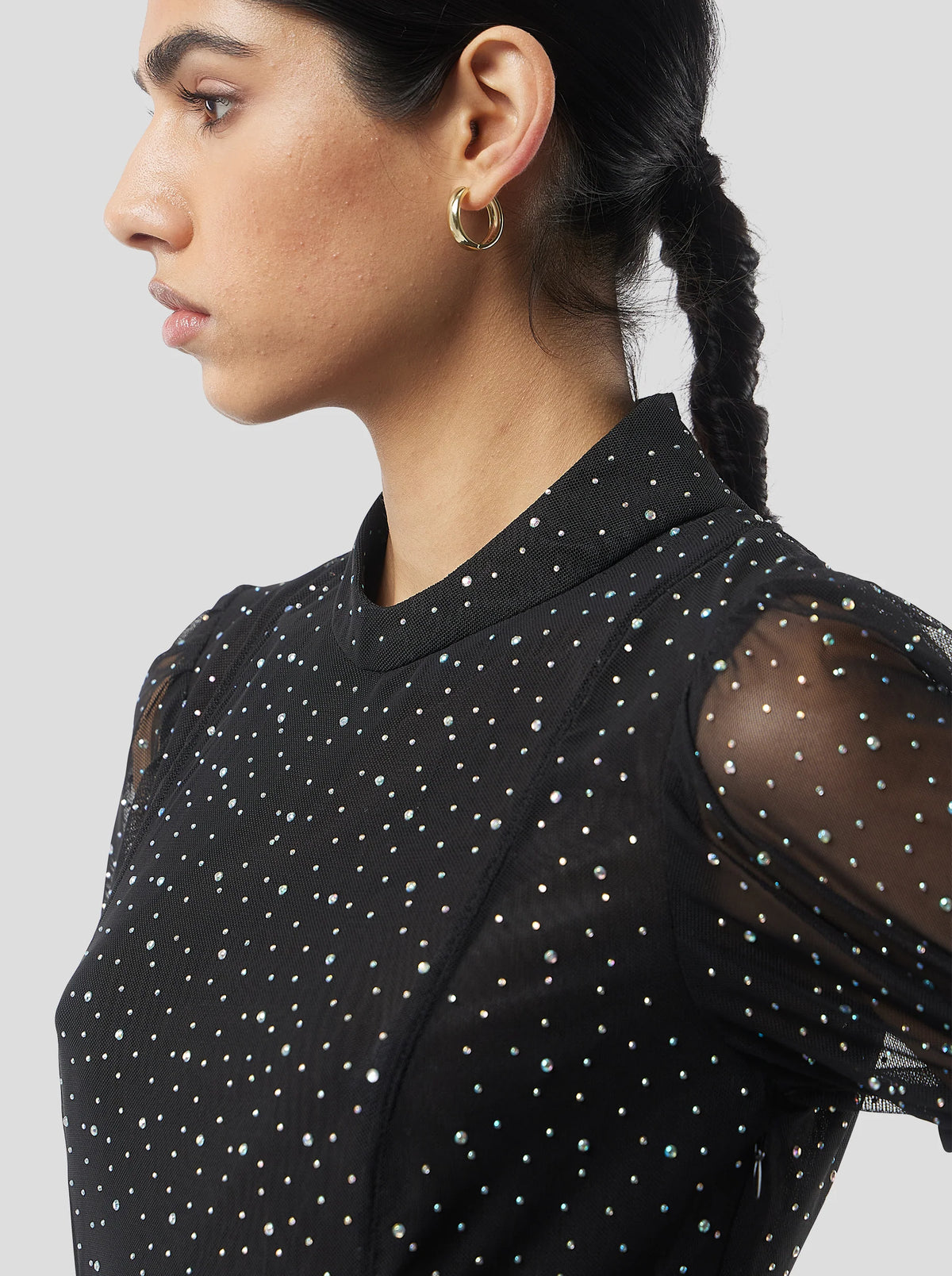 Nas Dress In Fragmented Black Soft Mesh
