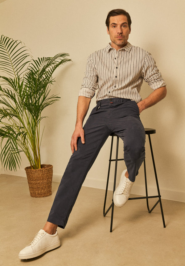 Reiko - Romain Cropped Chino Trousers - Dark Navy - Men