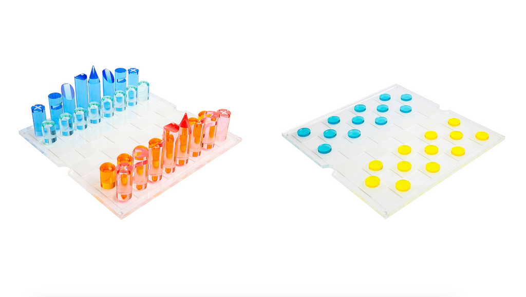 Juego de ajedrez y damas Lucite