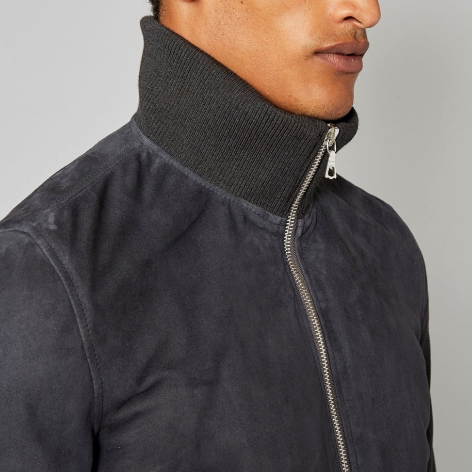 Cuirs Val Mock Neck Suede Leather - Asphalt