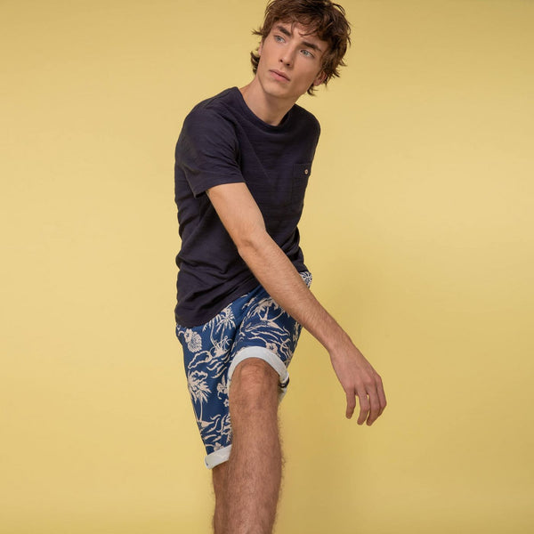 Saulieu Cotton Shorts - Blue/Ecru - Men