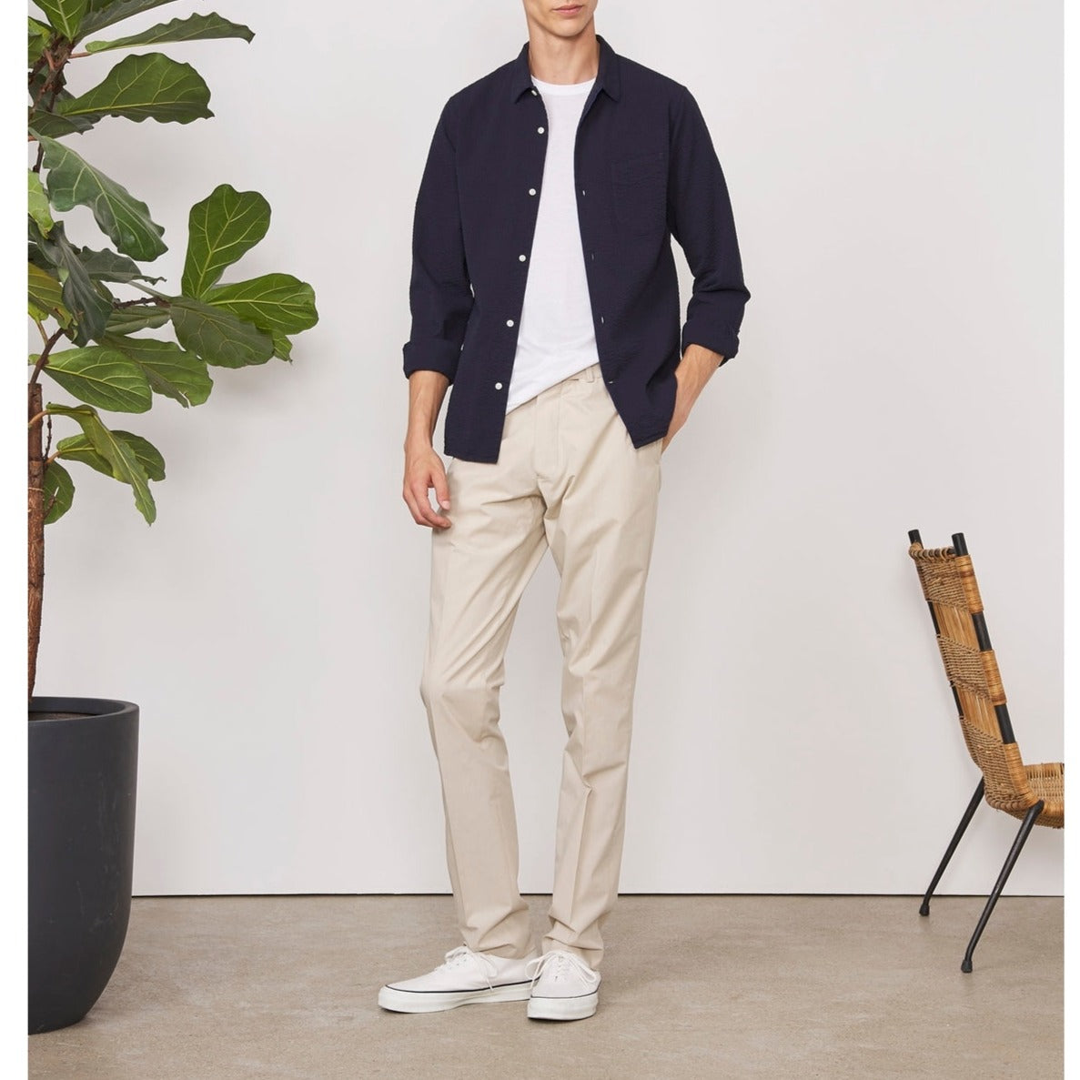 Chemise Js Piping No Pkt Co Seersucker - Navy