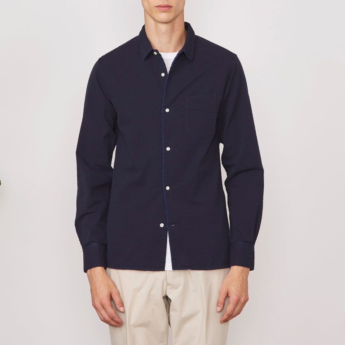 Chemise Js Piping No Pkt Co Seersucker - Navy