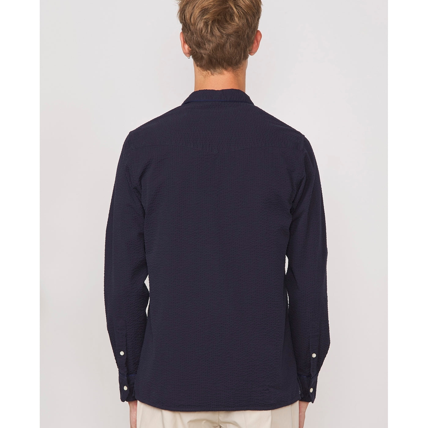 Chemise Js Piping No Pkt Co Seersucker - Navy