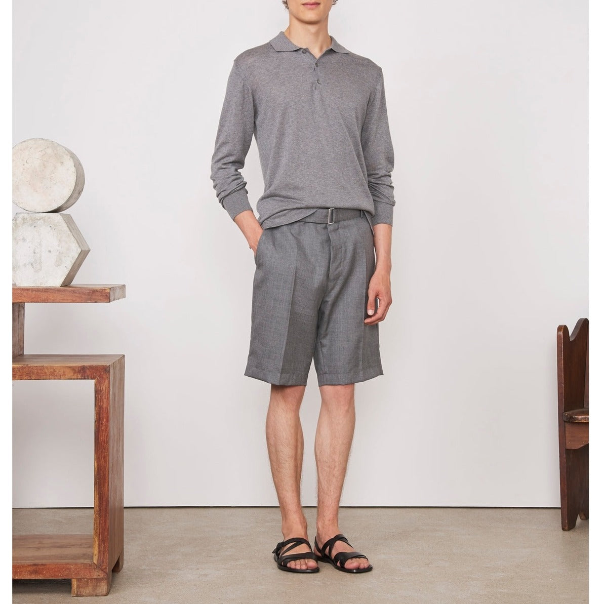 Short Georges Short Itl Fresco Wool - Light Grey