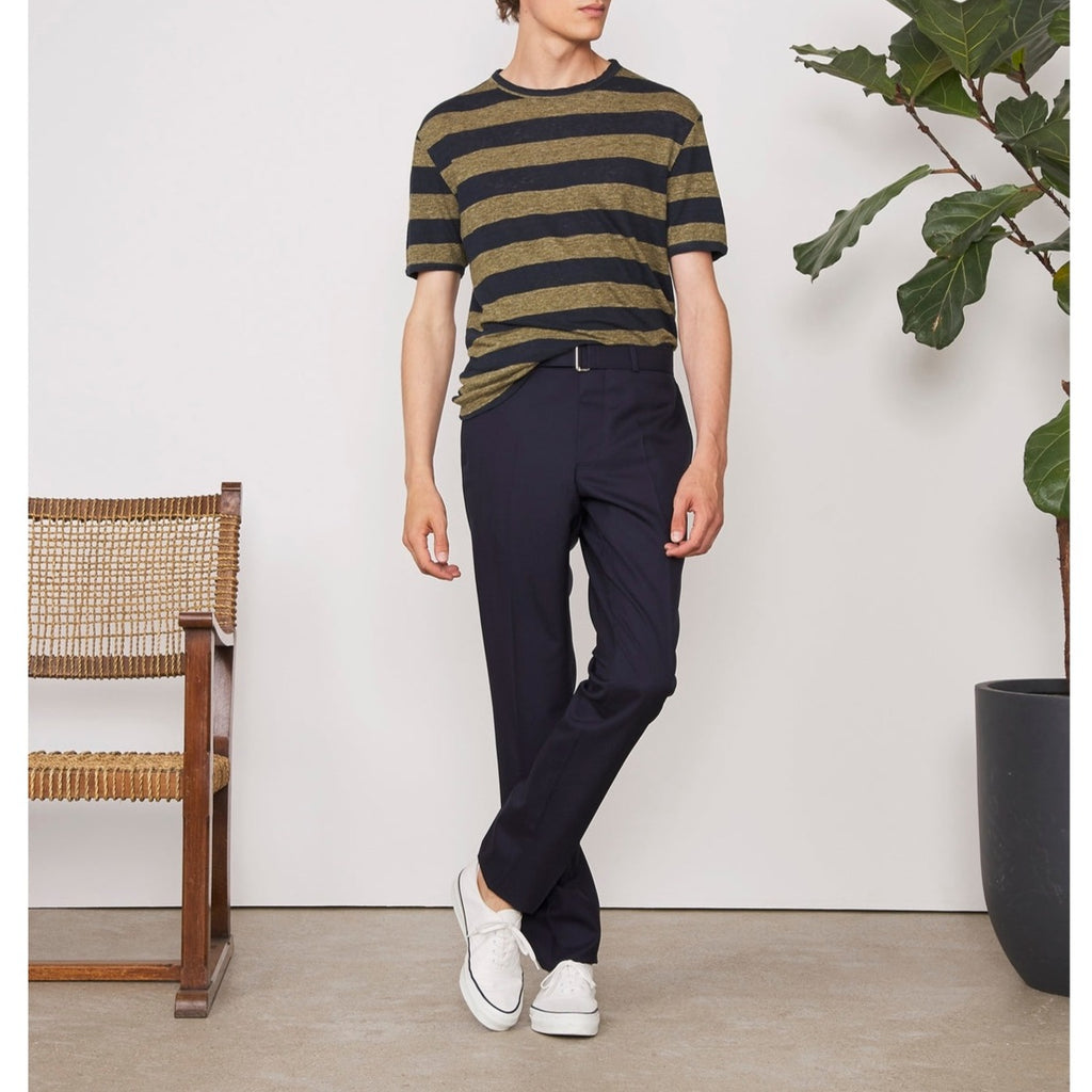 Tee Shirt Ss Tee Big Stripe French Linen - Hthr Olive/Drk Navy