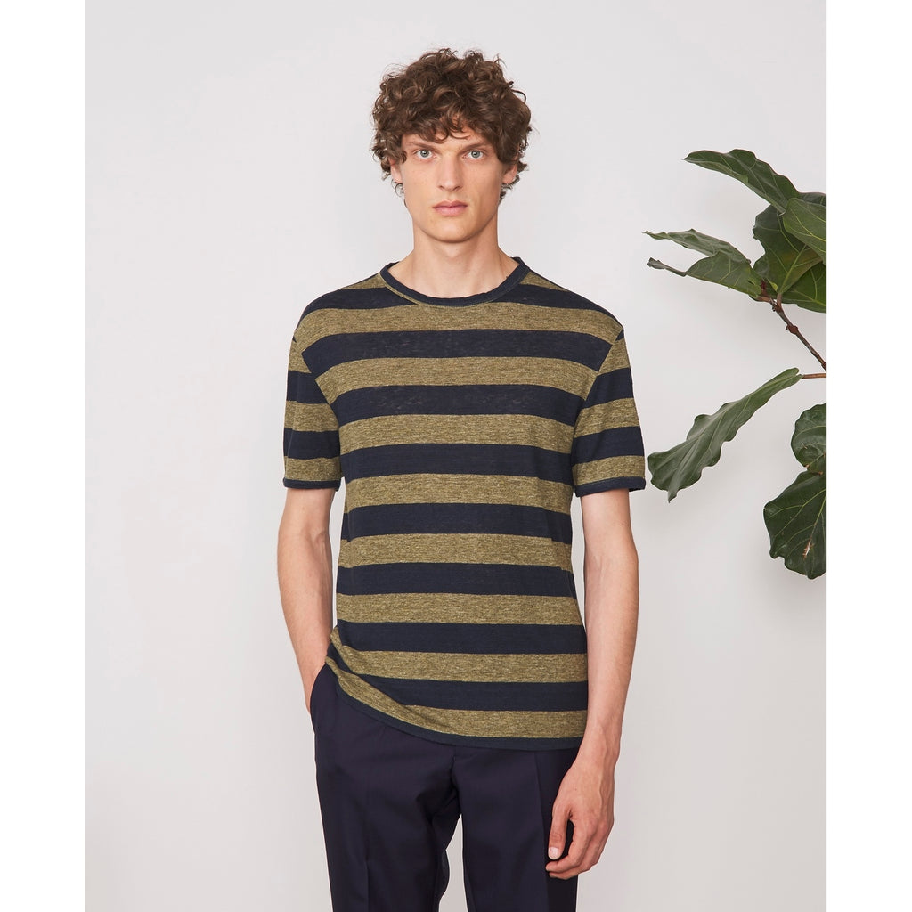 Tee Shirt Ss Tee Big Stripe French Linen - Hthr Olive/Drk Navy