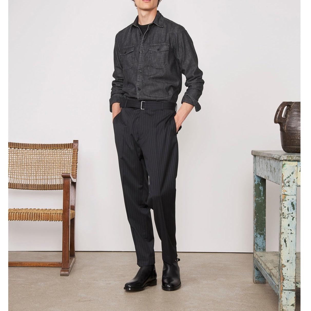 Tlg Pants Owen Pts Itl Pinstripe Wool - Black/White