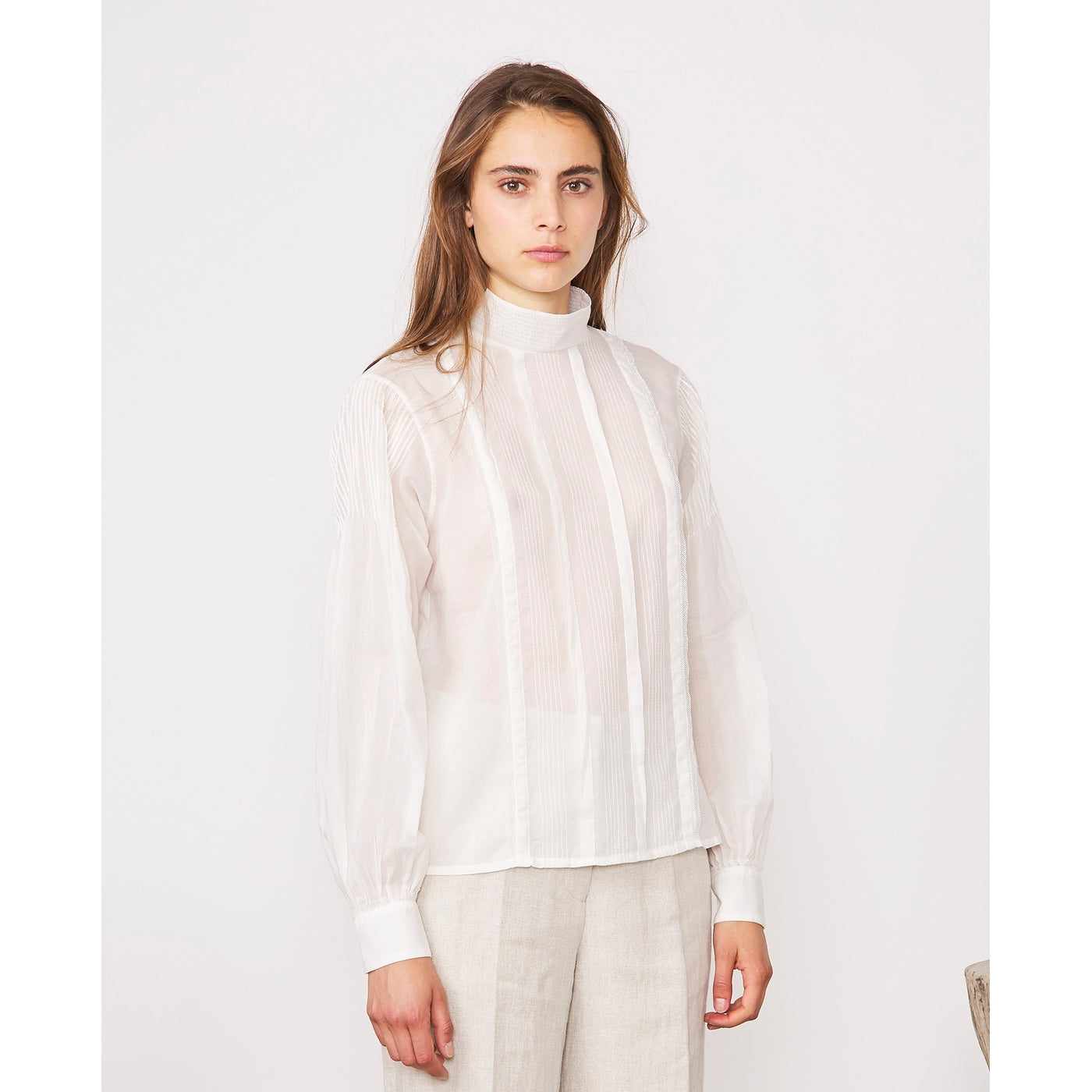 Chemise Lise Top Pleated Voile Co - White