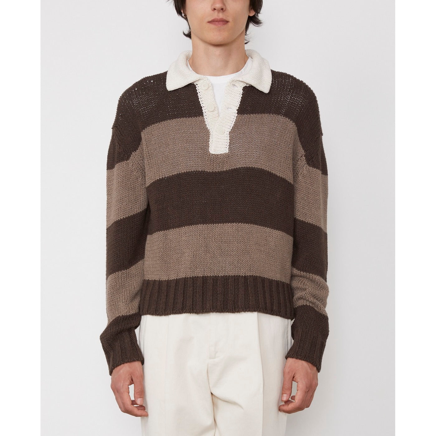 Pulls Maxime Rugby Polo Itl Linen Vi - Ecru/Cocoa/Taupe