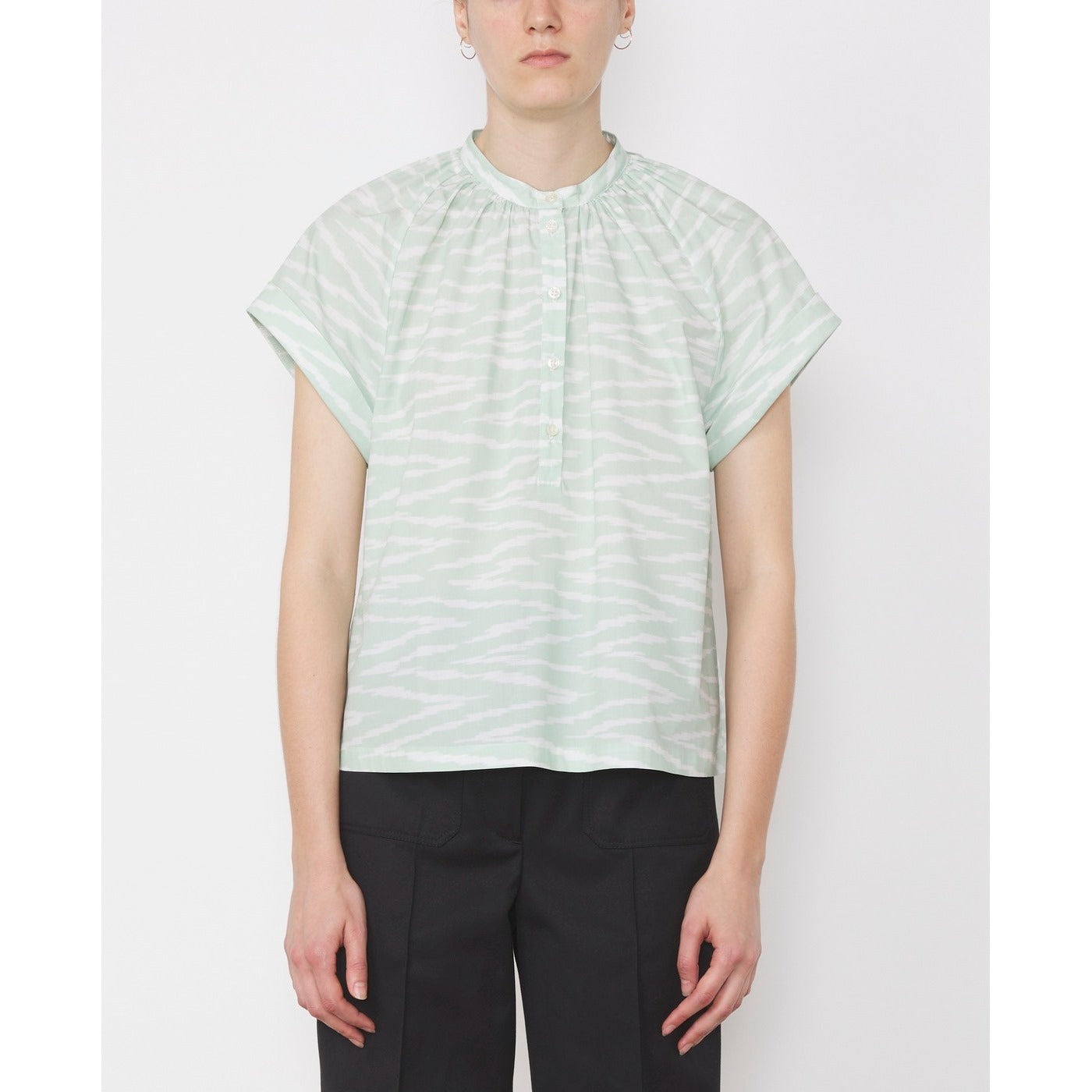 Chemise Nolwenn Shi Itl Ikat Print Cot - White/Mint