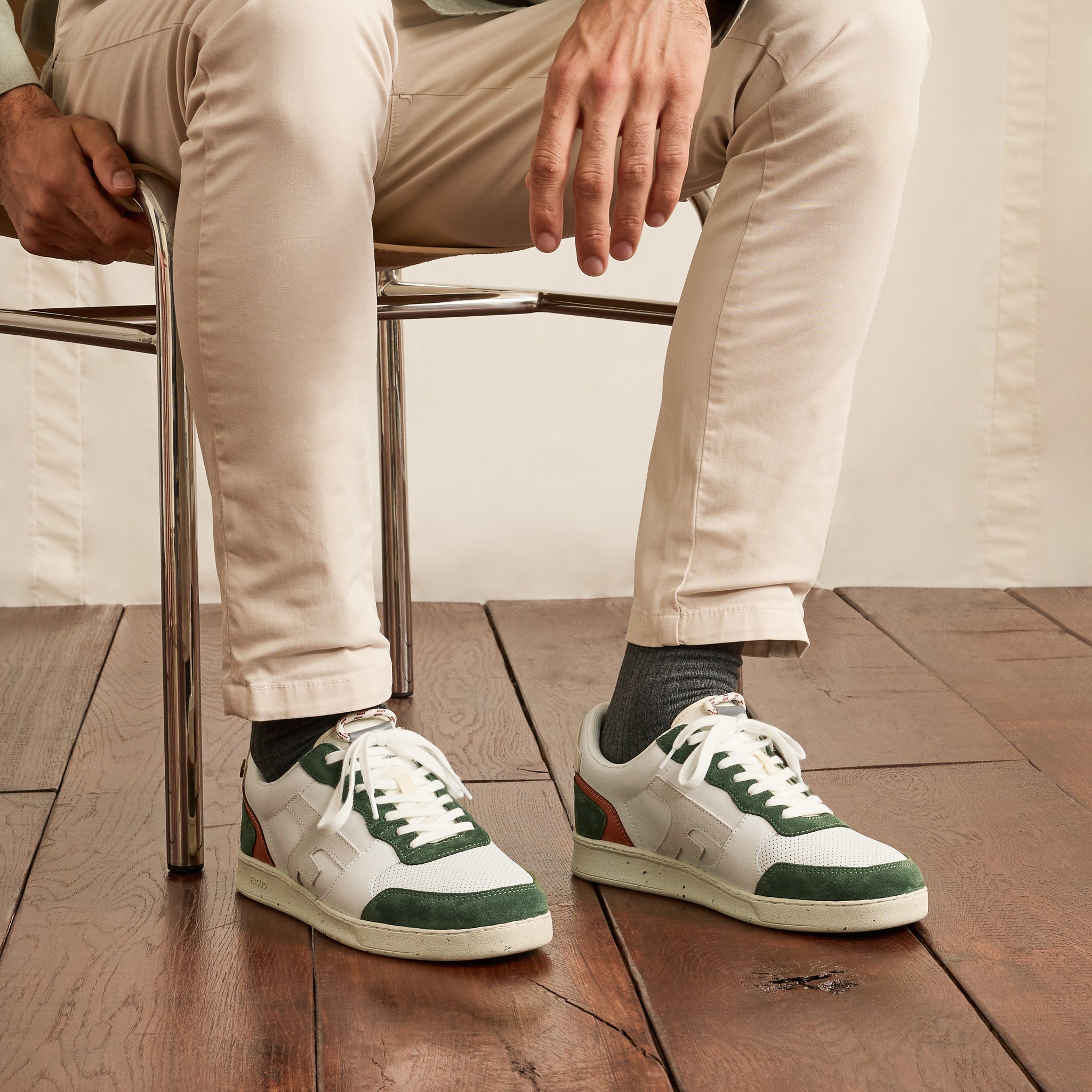 Baskets Blanches & Kaki Hazel - Mixte