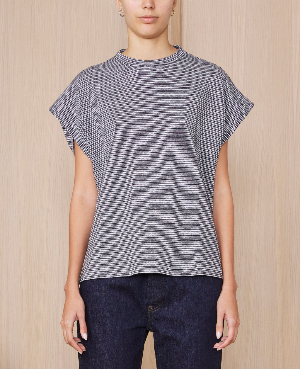 Camiseta Isra - Crudo/Azul marino oscuro - Mujer