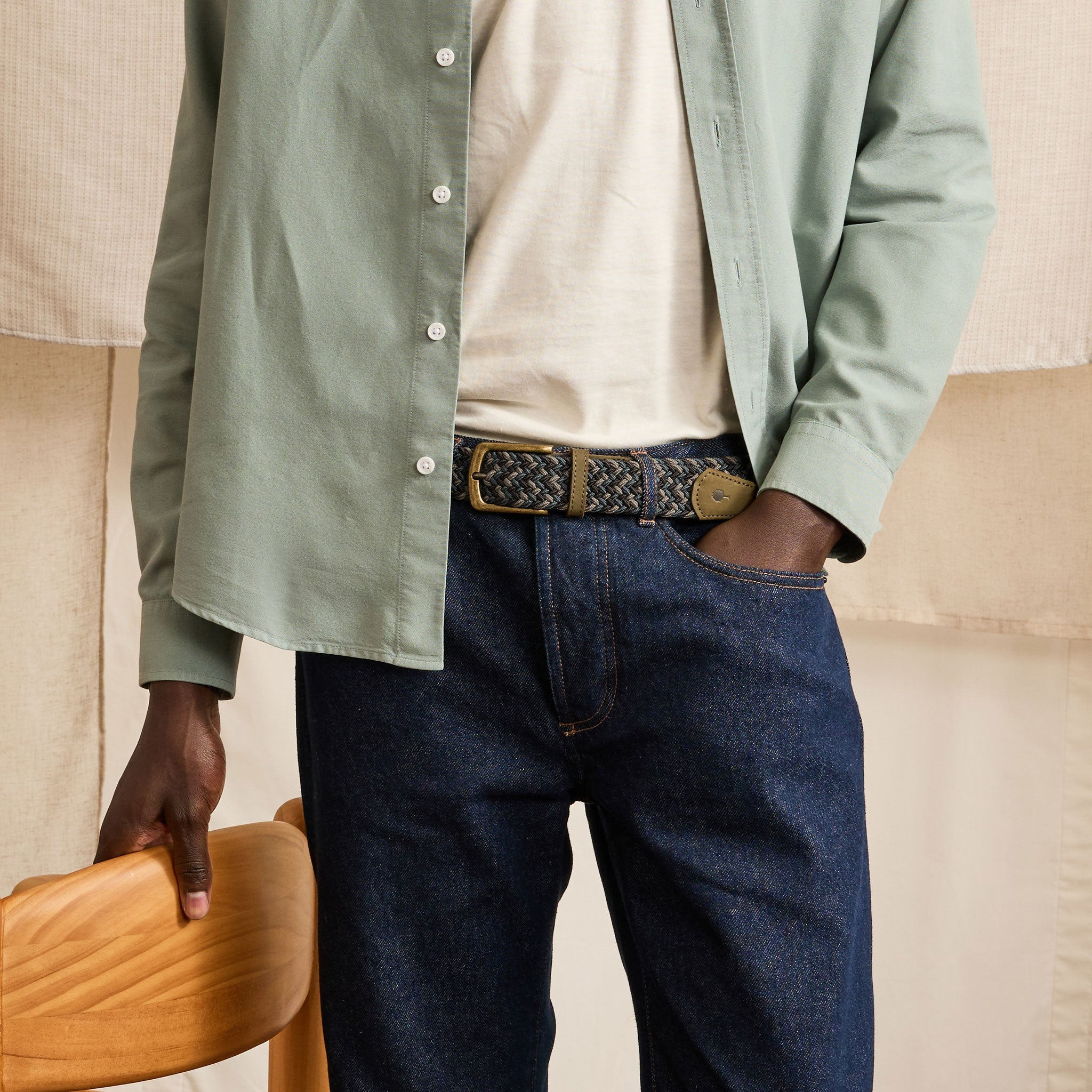 Ceinture Tressee Bleu Clair & Beige Classic Belt - Homme