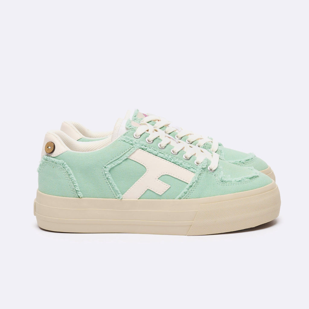 Mint Green Low-Top Tennis Trainers Walnut Platform - Women